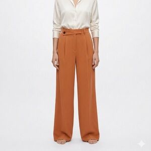 Zara Wide-Leg High-Waist Pants in Rust Orange